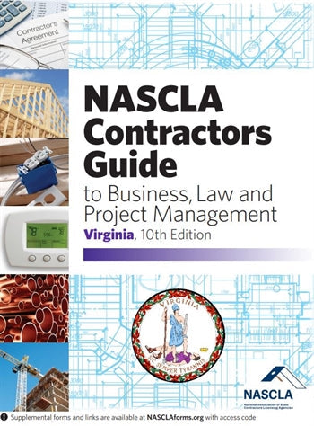 Cover of Virginia NASCLA Contractors Guide to Business, Law and Project Management, 10th Edition with state seal and construction imagery