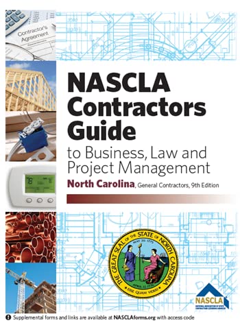 Cover of North Carolina NASCLA Contractors Guide to Business, Law and Project Management, 9th Edition with construction and legal imagery