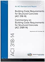 Cover of ACI 318-14 code book on building code requirements for structural concrete with blue spine and white cover