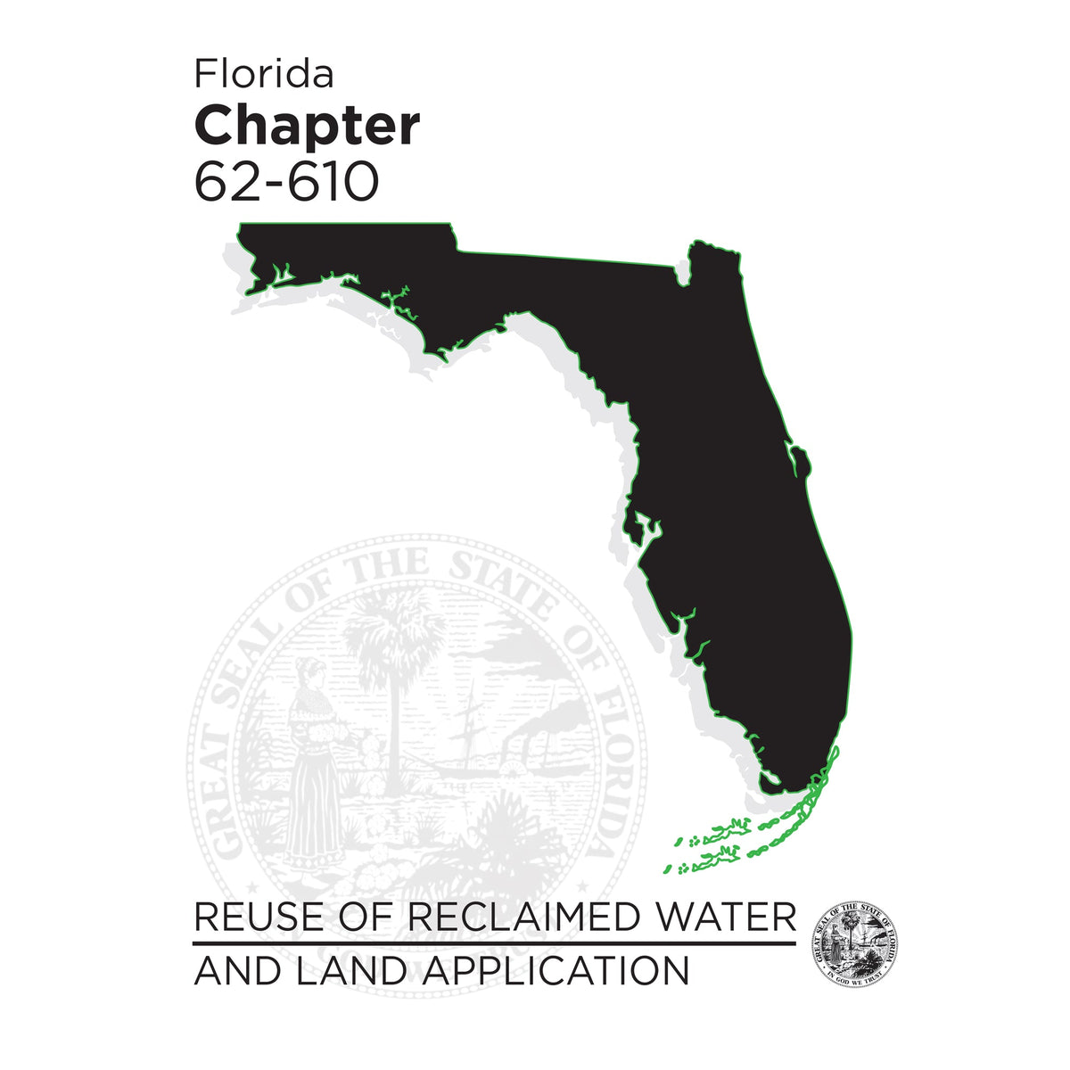 Silhouette of Florida with text for Chapter 62-610 on reuse of reclaimed water and land application standards