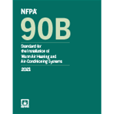 Teal cover of NFPA 90B 2021 showing standards for installation of warm air heating and air conditioning systems