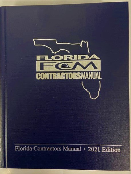 2021 edition Florida Contractors Manual with gold Florida outline and bold text on dark blue cover
