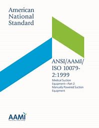 Cover of the ANSI/AAMI/ISO 10079-2:1999 medical suction equipment standard with blue and green abstract design