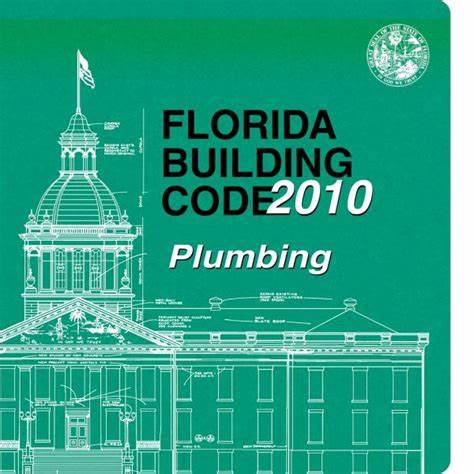 Green cover of 2010 Florida Building Code Plumbing edition featuring white architectural blueprint and state seal