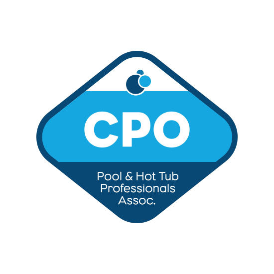 Logo of the Pool & Hot Tub Professionals Association CPO certification with blue and white color scheme