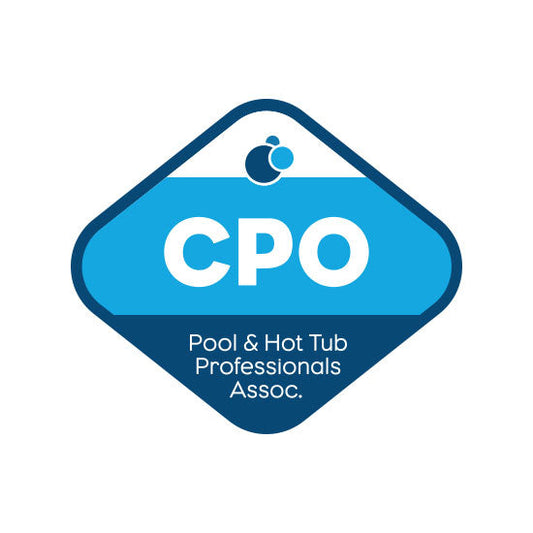 Logo of the Pool & Hot Tub Professionals Association CPO certification with blue and white color scheme