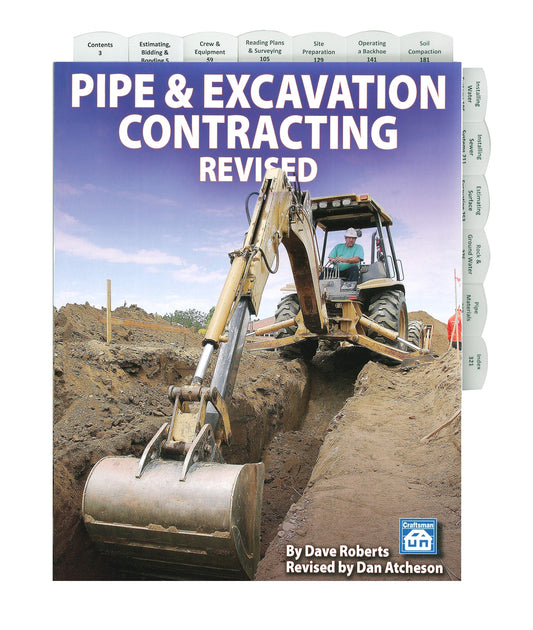 Cover of Pipe & Excavation Contracting Revised by Dave Roberts showing backhoe excavating trench at construction site