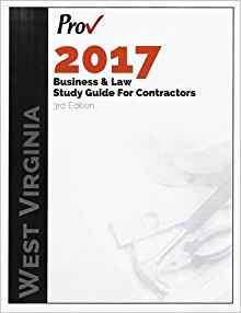 Cover of 2017 West Virginia Business and Law Study Guide for Contractors with ProV logo and black sidebar text