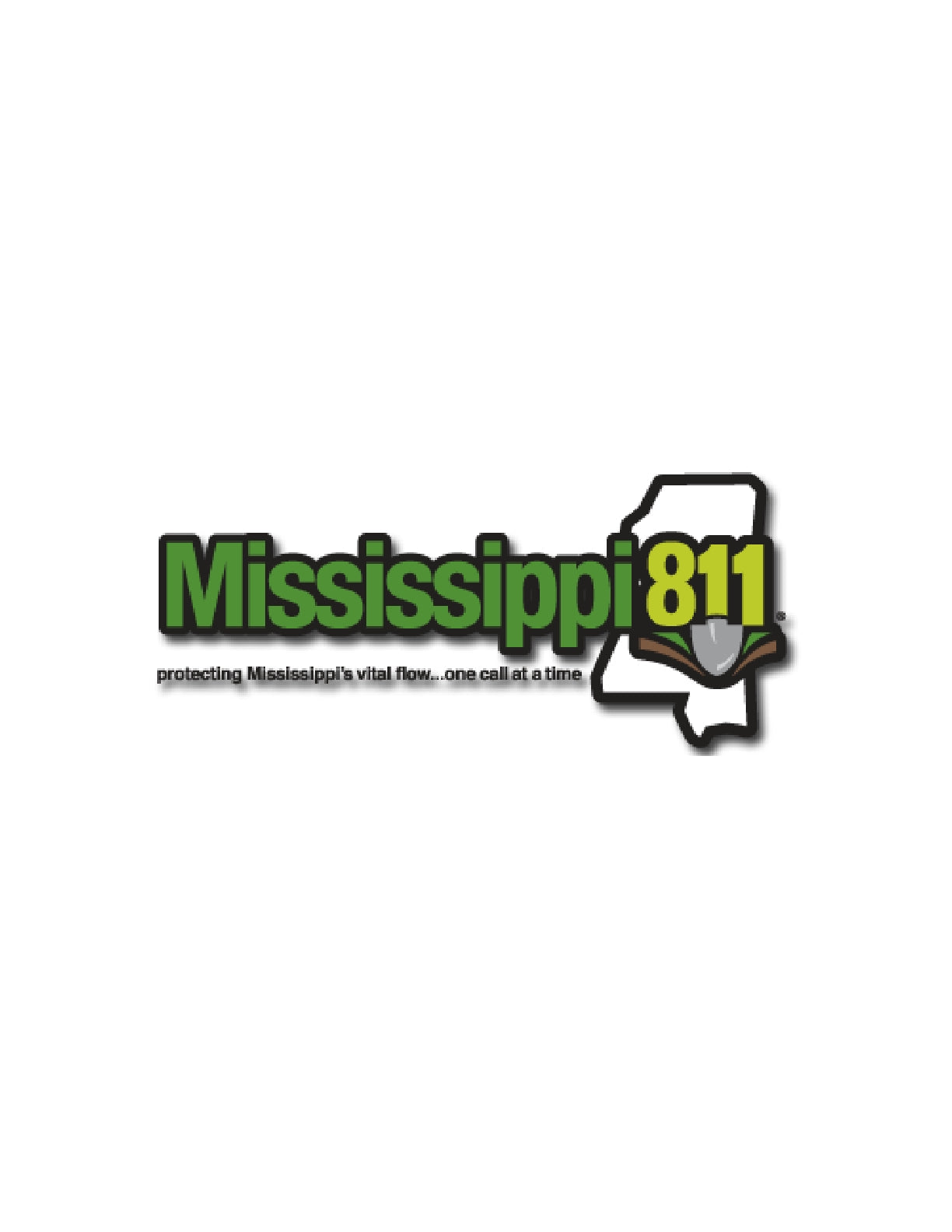 Mississippi 811 logo with green and yellow text and state outline emphasizing excavation safety and protection services