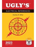 Cover of Ugly's Electrical References 2023 Edition by Charles R. Miller featuring electrical symbols and red lightning bolts on yellow background