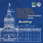 Cover of 2020 Florida Building Code Seventh Edition with blue background and white illustration of government building dome