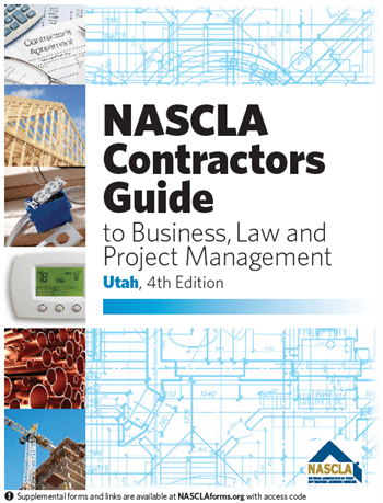 Cover of Utah NASCLA Contractors Guide to Business, Law and Project Management, 4th Edition with construction and blueprint visuals
