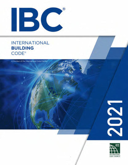 Cover of the 2021 International Building Code book with a globe and connecting light lines on a blue background