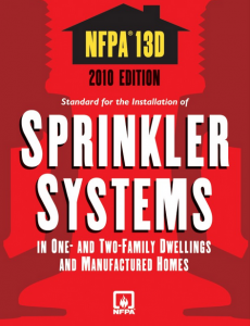 Cover of NFPA 13D 2010 edition for sprinkler system installation in one and two-family homes and manufactured houses