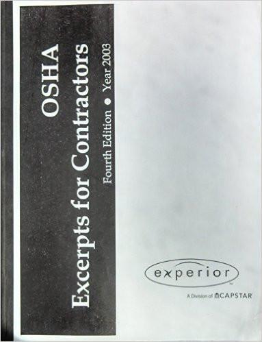 Cover of OSHA Excerpts for Contractors Fourth Edition 2003 with black and white design and Experior logo