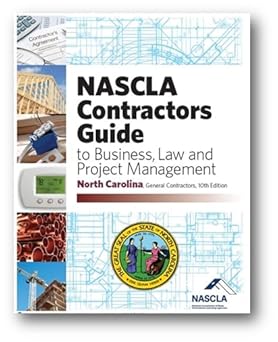 Cover of North Carolina NASCLA Contractors Guide to Business, Law and Project Management 10th Edition with construction and state seal
