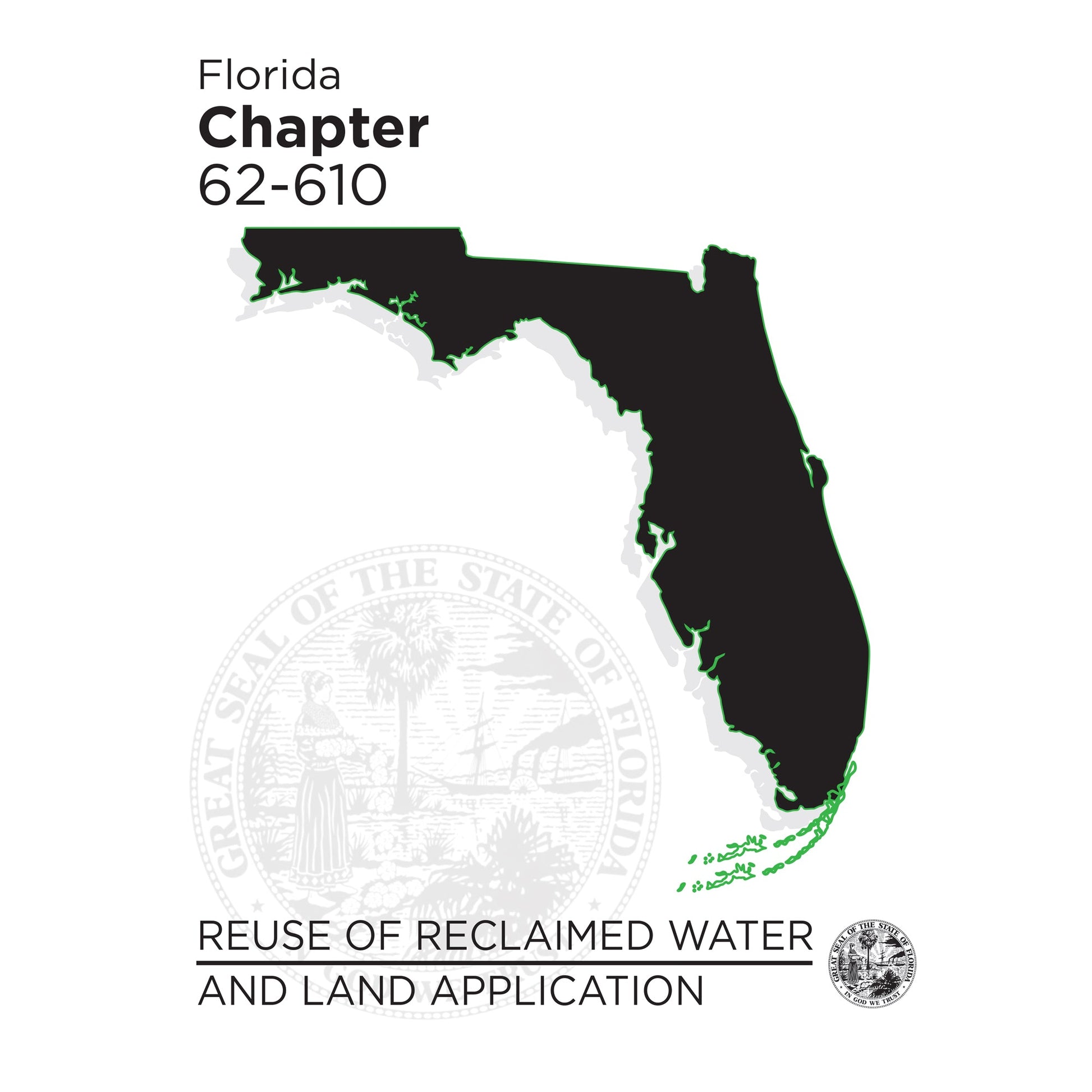 Silhouette of Florida with text for Chapter 62-610 on reuse of reclaimed water and land application standards
