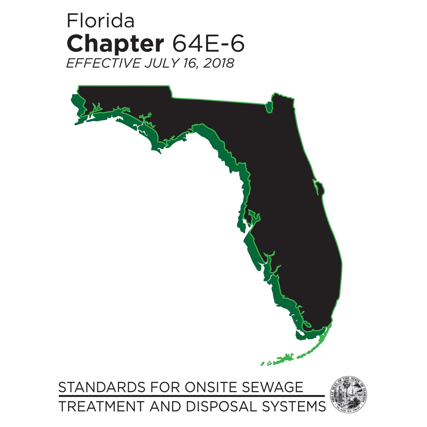 Cover featuring Florida map and title for Chapter 64E-6 Standards for Onsite Sewage Treatment and Disposal Systems 2018