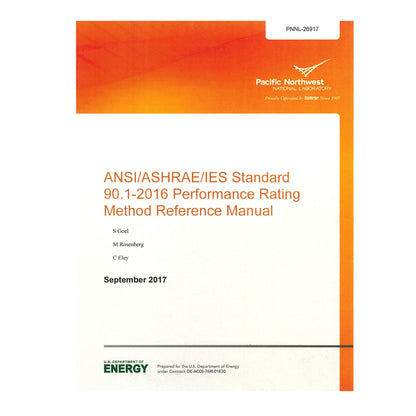 Cover page of ANSI/ASHRAE/IES Standard 90.1-2016 Performance Rating Method Reference Manual with orange header and U.S. Department of Energy logo