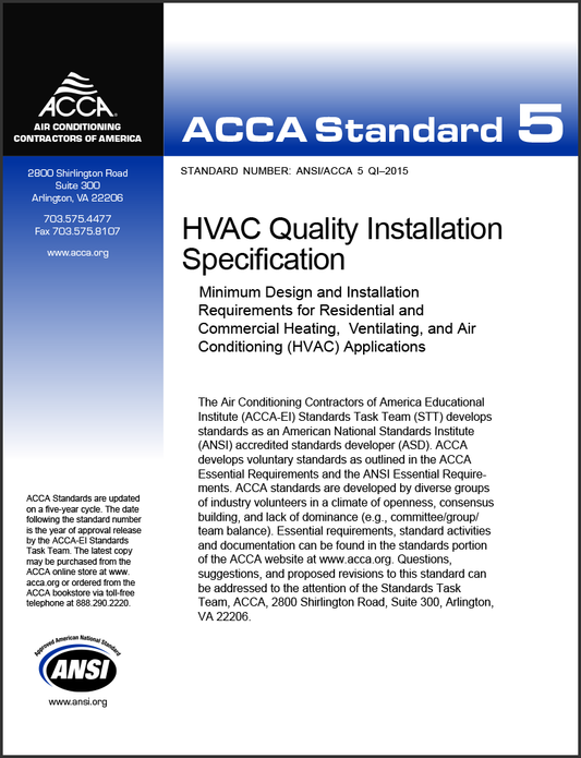 ANSI/ACCA 5 QI–2015 HVAC Quality Installation Specification