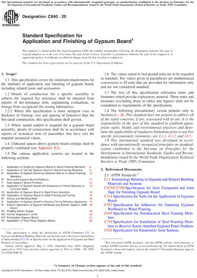 ASTM C840-20 Standard Specification for Application and Finishing of Gypsum Board, 2020