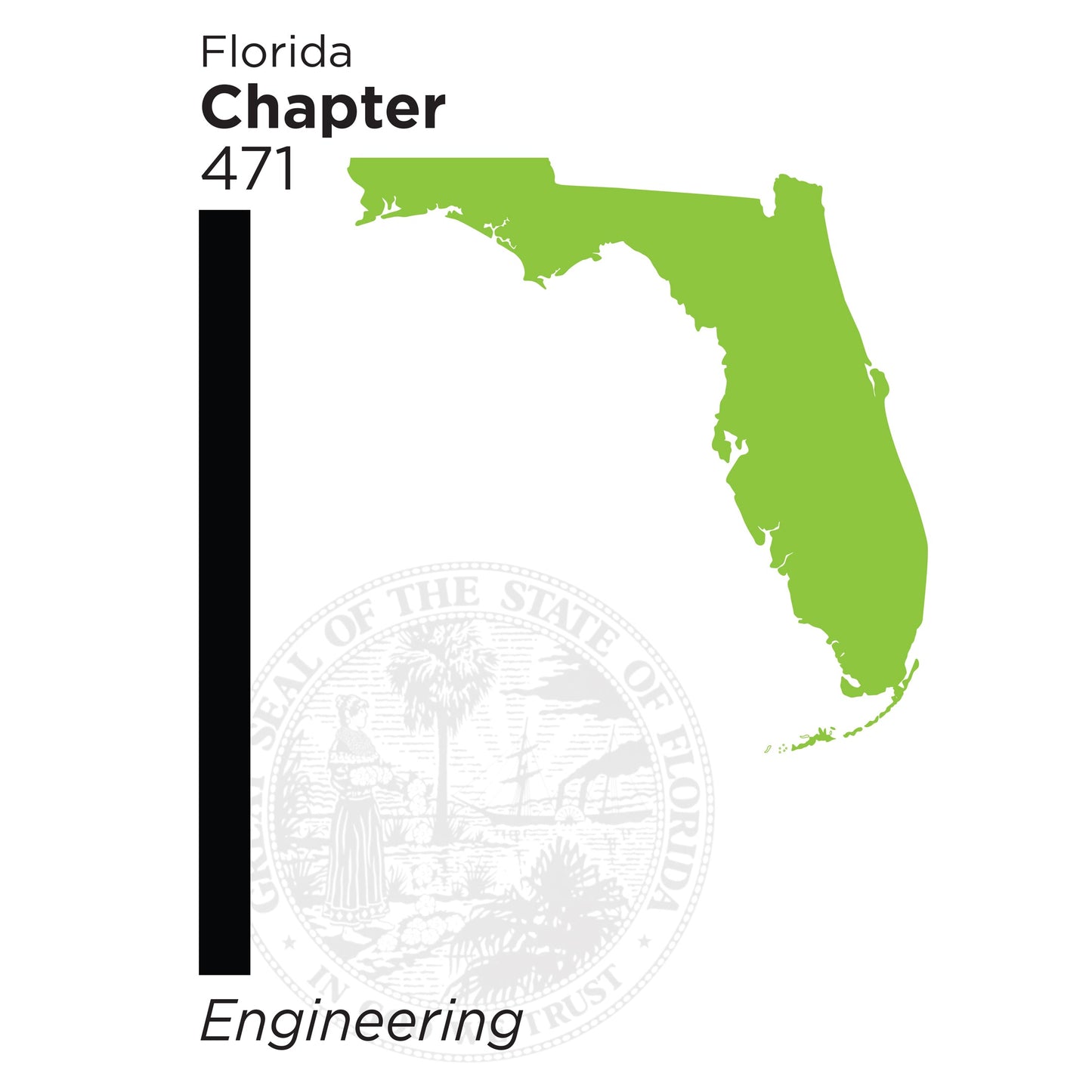 Green silhouette of Florida state with text about Chapter 471 engineering licensing and regulations