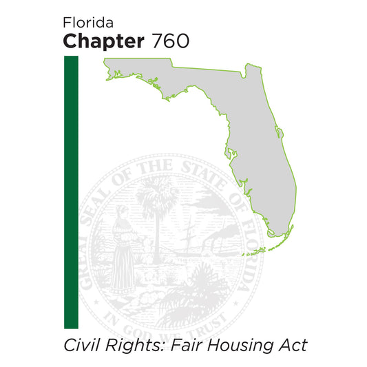 Gray outline of Florida with green border and text referencing Chapter 760 Civil Rights Fair Housing Act