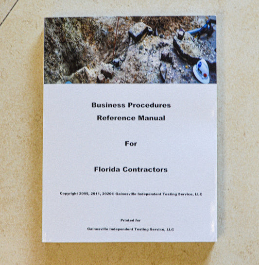 Business Procedures Reference Manual cover with construction site tools and helmet against beige background