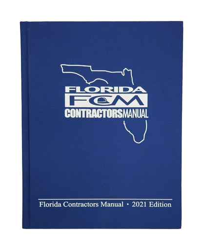 2021 edition of Florida Contractors Manual with white text and state outline on blue cover background