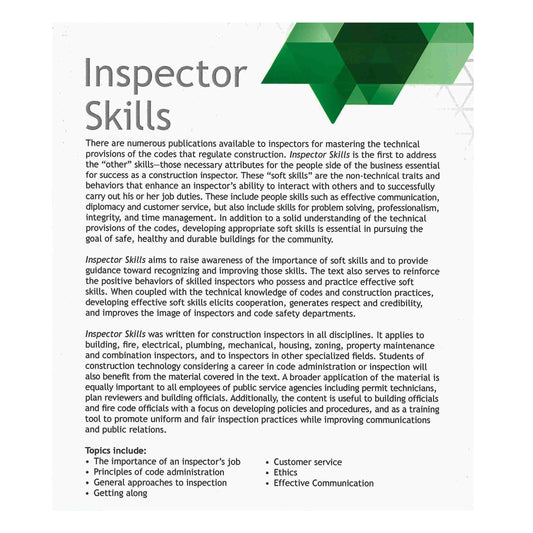 Book cover for Inspector Skills by Stephan A. Van Note highlighting essential soft skills for construction inspectors