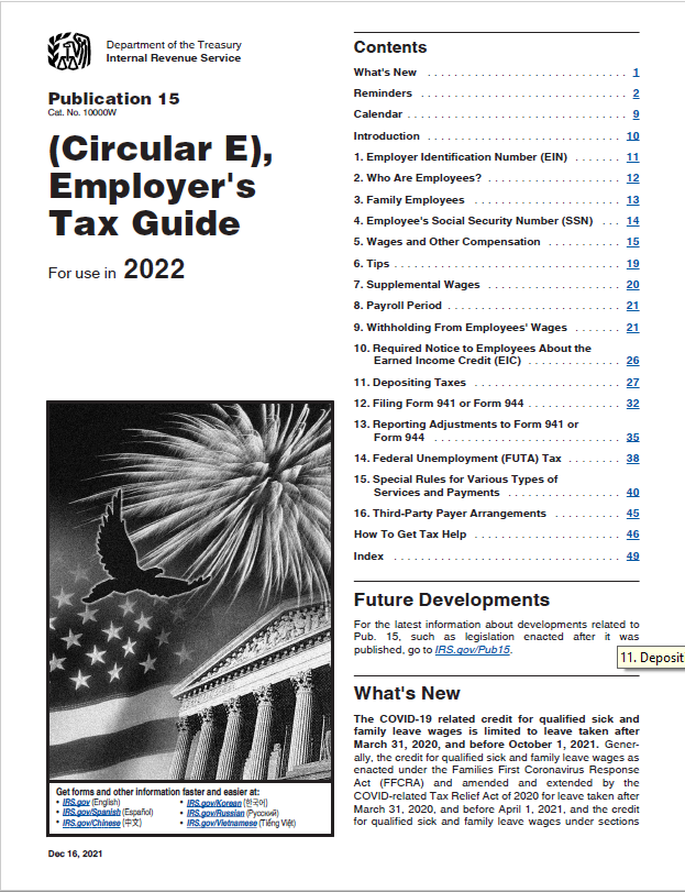 IRS Circular E, Employer's Tax Guide, Publication 15
