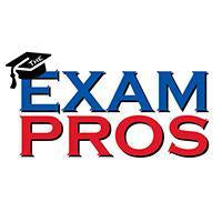 Exam Pros logo with graduation cap icon above blue and red text on a white background for exam preparation branding
