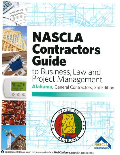 Cover of Alabama NASCLA Contractors Guide to Business, Law and Project Management 3rd Edition with state seal and construction images