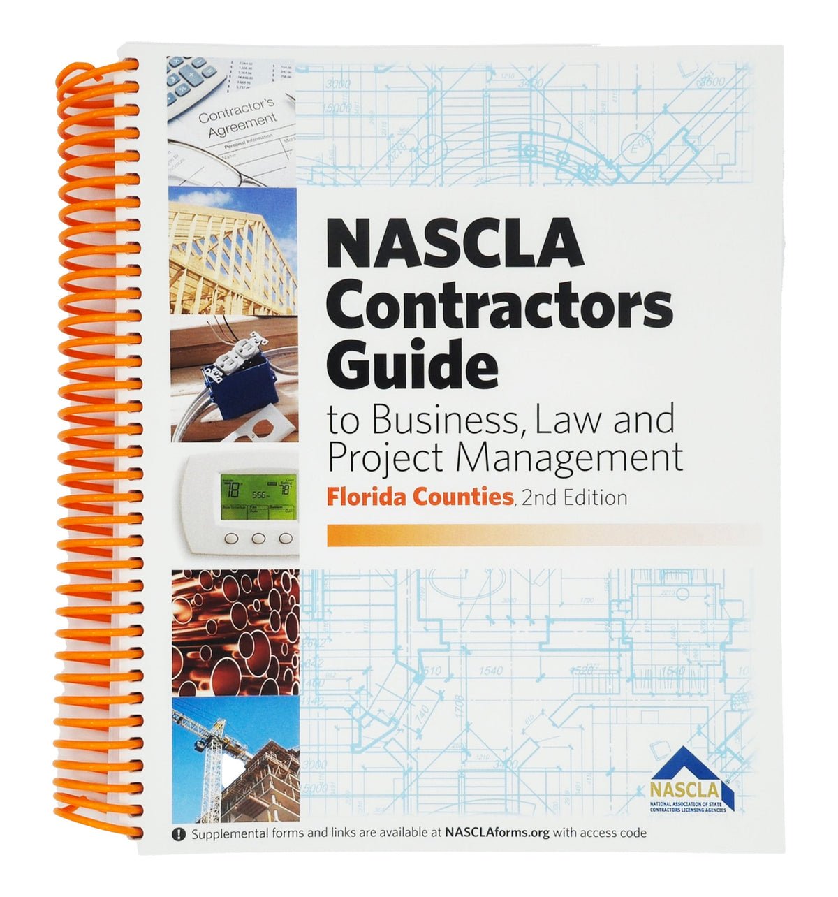 Cover of Florida NASCLA Contractors Guide to Business, Law and Project Management 2nd Edition with construction and legal visuals