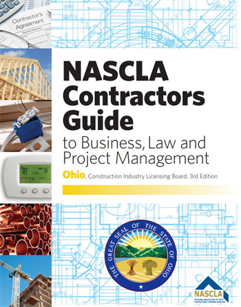 Cover of Ohio NASCLA Contractors Guide to Business, Law and Project Management 3rd Edition with construction images and state seal