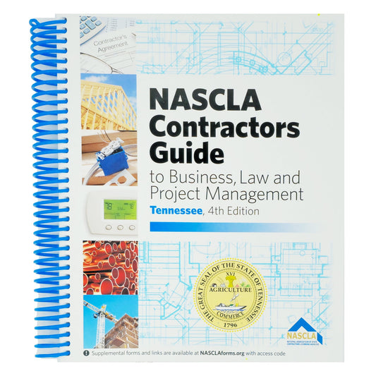 Cover of Tennessee NASCLA Contractors Guide to Business, Law, and Project Management 4th Edition with construction and state emblem