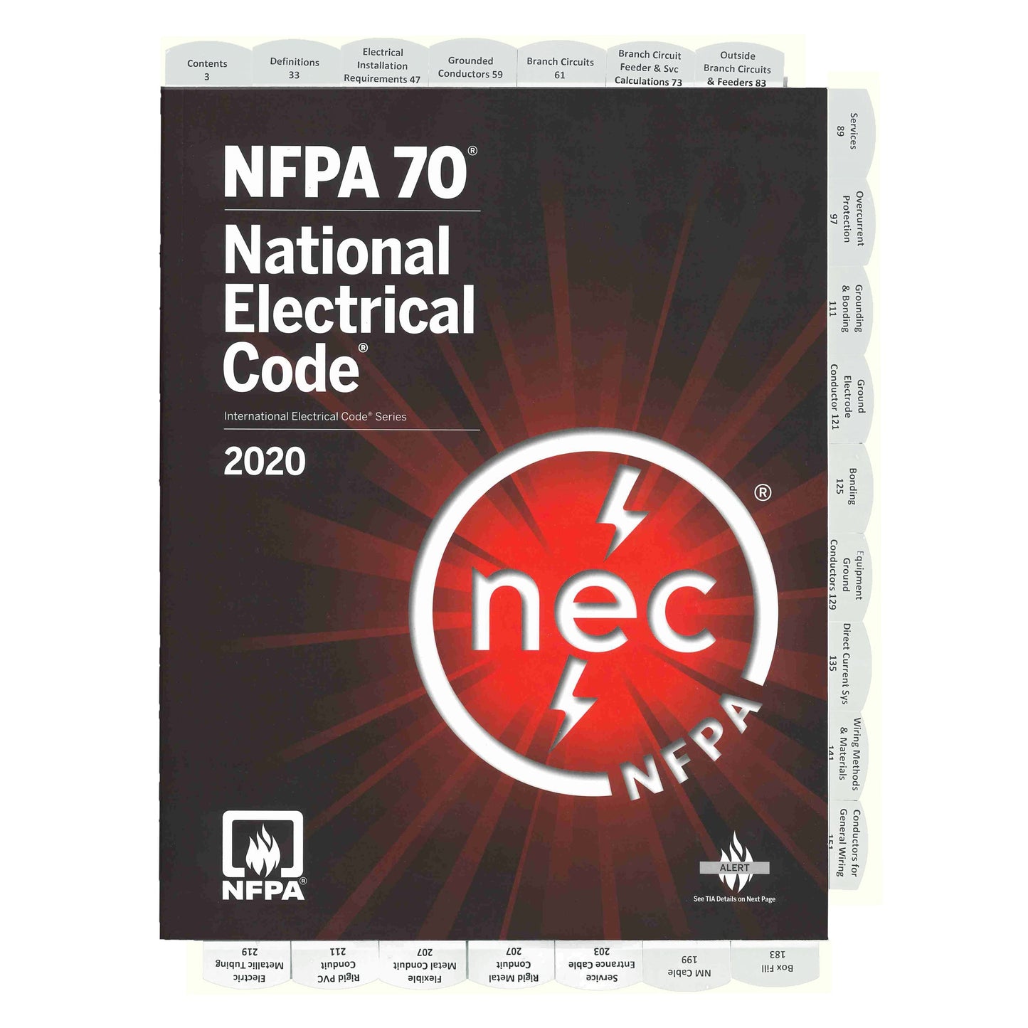 2020 edition of NFPA 70 National Electrical Code book with red gradient cover and highlighted NEC logo