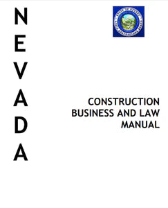 Cover of Nevada Construction Business and Law Manual featuring state seal and vertical NEVADA text on white background