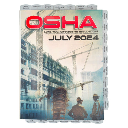 Cover of OSHA 1926 Construction Industry Regulations July 2024 edition with crane and workers at building site