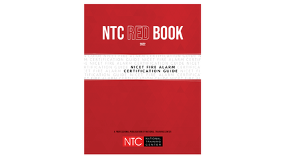 Cover of the 2022 NTC Red Book for NICET Fire Alarm Certification with red and white design and National Training Center logo