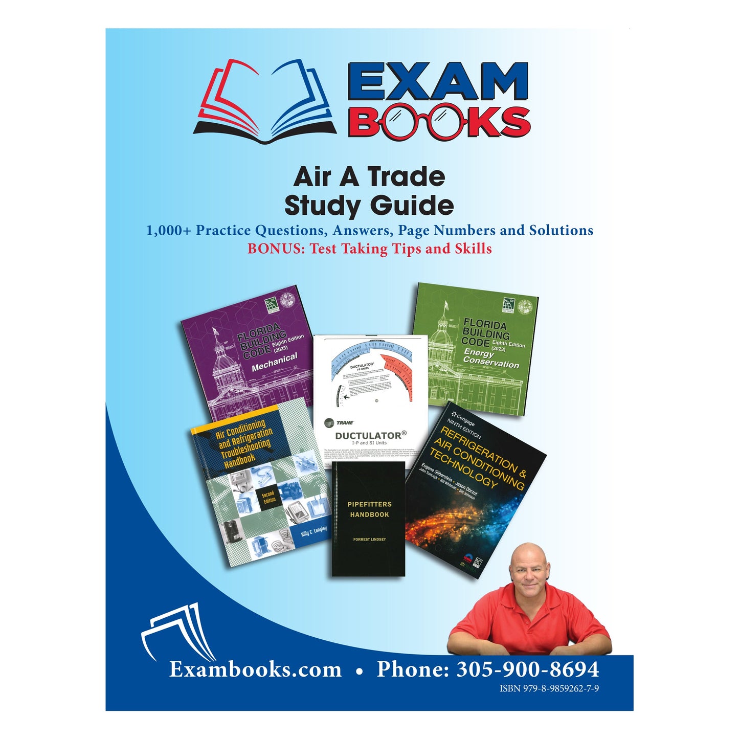 Cover of Air A Trade Study Guide featuring reference books and a man in red shirt on blue gradient background