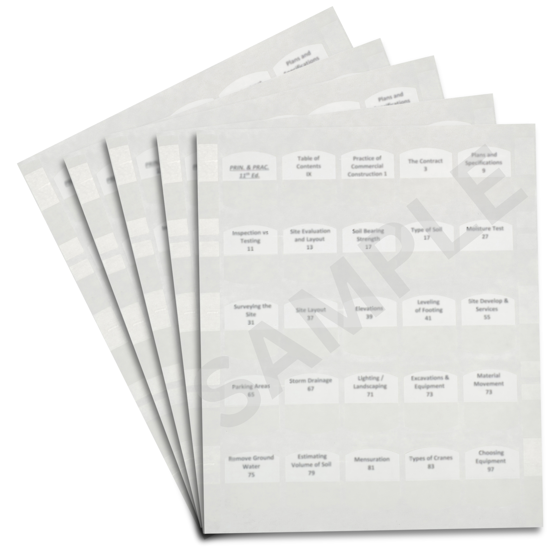 Five sample pages from Florida Unlimited Electrical Contractor Exam books showing tabbed topics and section titles