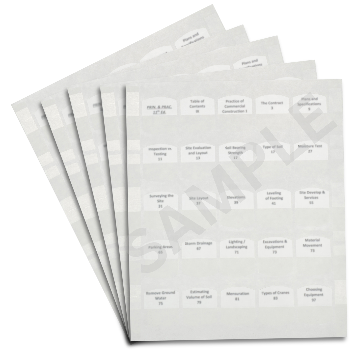 Table of contents pages from Alabama Building Contractor Under Four Stories reference book showing construction topics