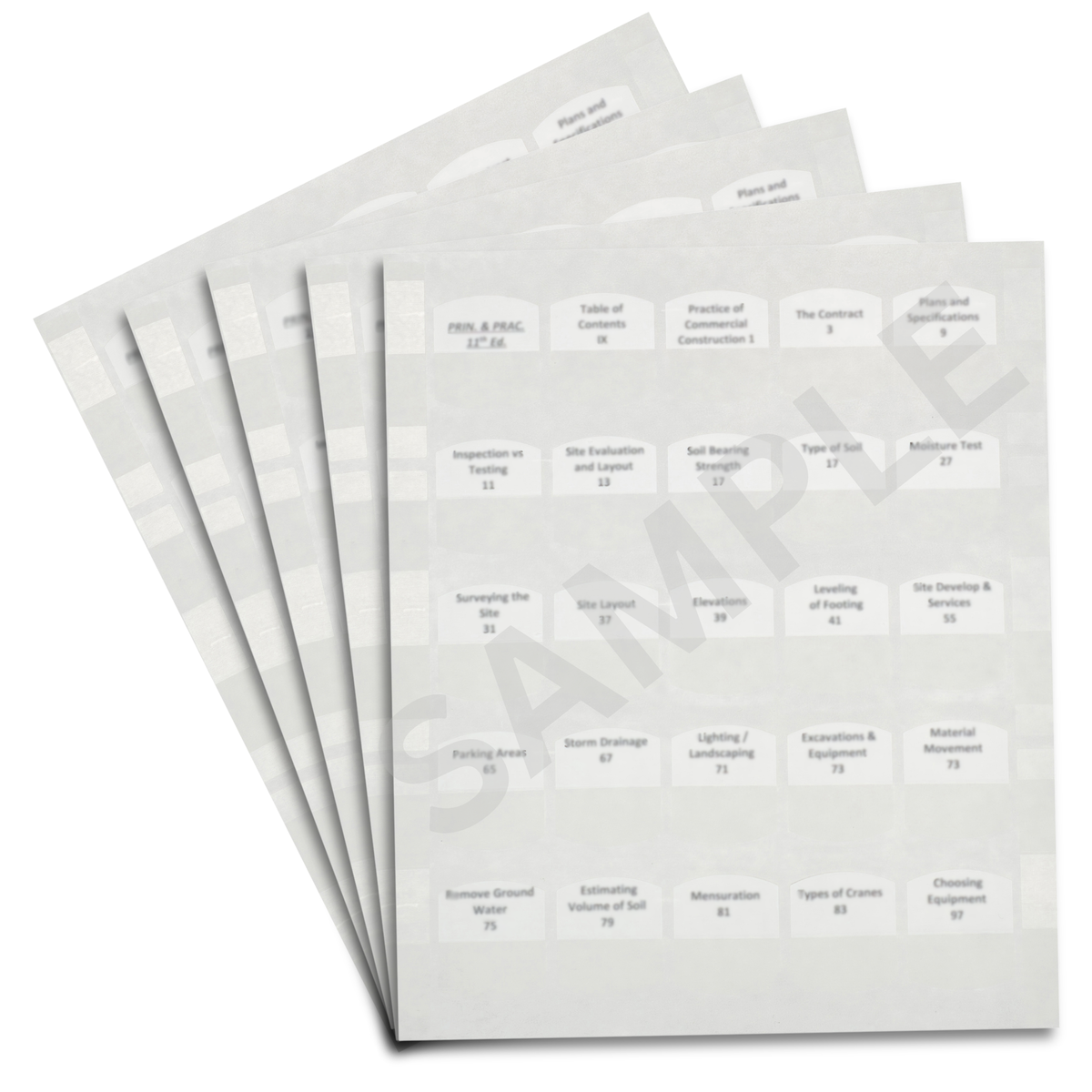 Table of contents pages from Alabama Building Contractor Under Four Stories reference book showing construction topics
