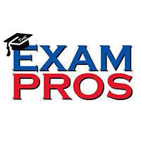 Exam Pros logo in bold blue and red text with a black graduation cap perched on the letter E in "EXAM