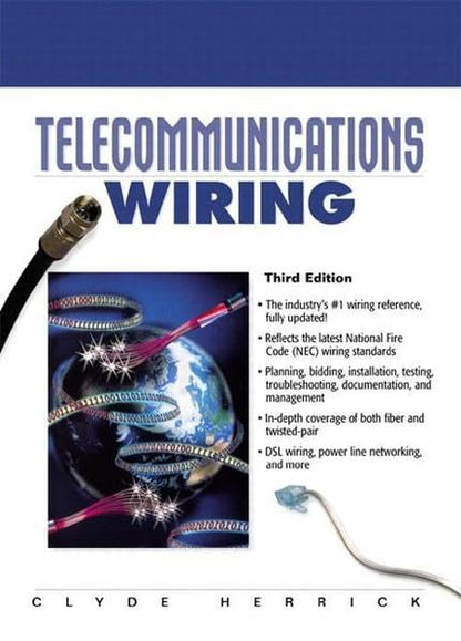 Third edition Telecommunications Wiring book cover featuring fiber optic cables and Ethernet cord with Earth graphic
