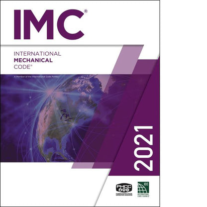 Cover of the 2021 International Mechanical Code book featuring a globe with purple and white design elements by ICC