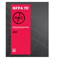Cover of NFPA 70 National Electrical Code 2017 edition with red background and electrical hazard symbol on gray surface