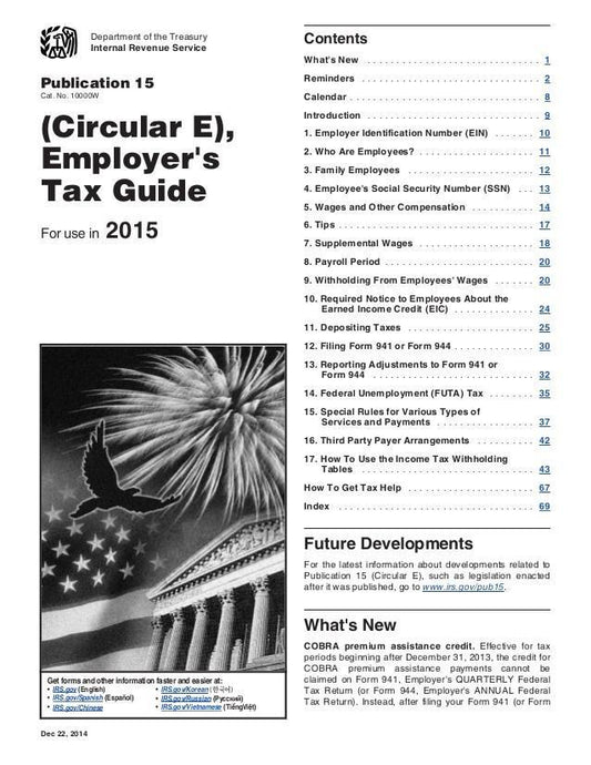 IRS Circular E, Employer's Tax Guide, Publication 15, Current Year Edition